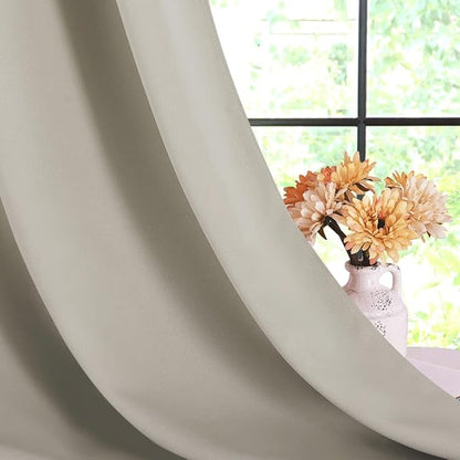 NICETOWN Blackout Draperies Curtains for Kids Room, Window Treatment Thermal Insulated Solid Grommet Blackout Drape Panels for Bedroom (Natural, Set of 2, 70 by 84 inches)