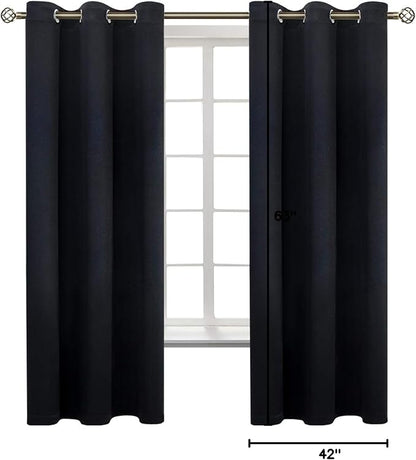 BGment Black Blackout Curtains for Bedroom 63 Inches Long, Black Out Room Darkening Light Blocking Thermal Insulated Grommet Window Drapes for Summer Heat, Each Panel 42 Inch Wide