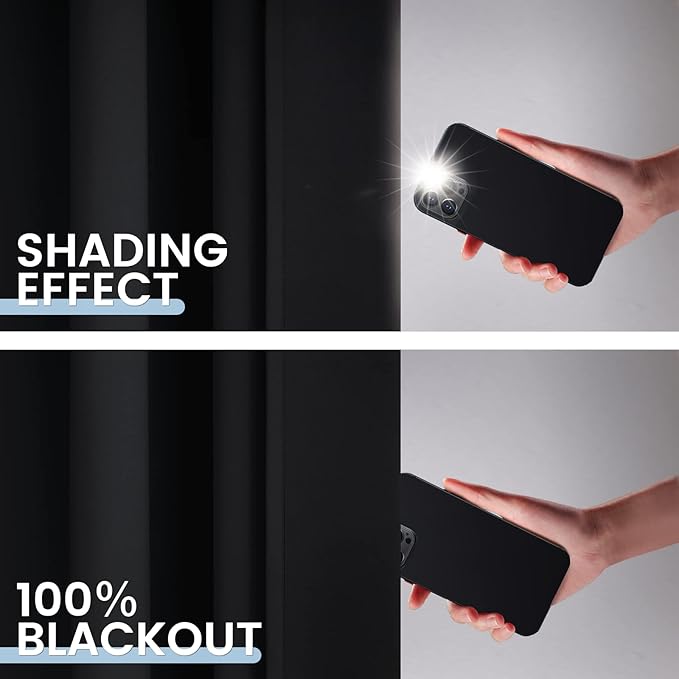 SimpleHome 100% Blackout Curtains for Bedroom,Thermal Insulated Grommet Window Drapes Room Darkening Black Curtains for Living Room with Black Back,42 x 63 Inch,2 Panels