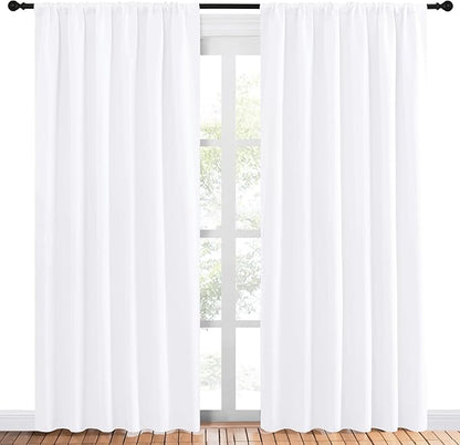 NICETOWN White Curtains, 50% Light Blocking Curtain Panels for Bedroom, Home Decoration Easy-Care Solid Rod Pocket Draperies/Drapes, Window Covering for Kitchen (2 Panels, 70 by 84, White)