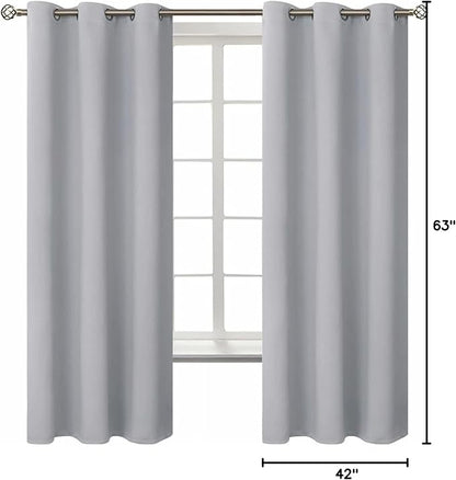 BGment Room Darkening Curtains 63 Inches Long - Grommet Thermal Insulated Drapes Window Treatment Curtains for Bedroom, 2 Panels, 42 x 63 Inch, Light Grey