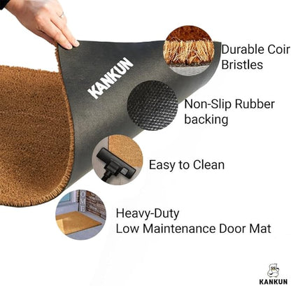 KANKUN Coco Coir Door Mat with Heavy Duty Backing, Welcome Doormat (17" x 30"), Doormat Entrance (Double Box)