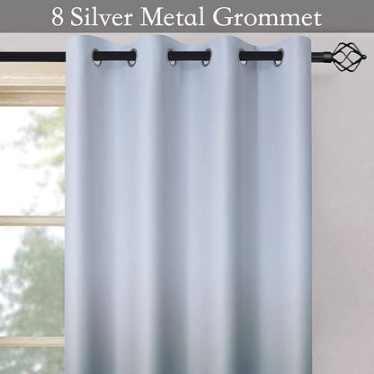 SimpleHome Ombre Curtains 52 x 63 Inch for Bedroom 2 Panels, Gradient Grey White to Navy Blue Light Blocking Thermal Insulated Grommet Room Darkening Window Curtain/Drapes for Living Room
