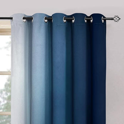 Yakamok Blue Ombre Curtains Room Darkening Grommet Curtains for Bedroom, Light Blocking Thermal Insulated Window Drapes for Living Room(2 Panels, 62x63 Inch)