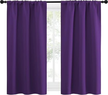 NICETOWN Kitchen Curtains, Short Blackout Curtains & Drapes, Home Decoration Window Treatment Cafe Curtain Panels with Rod Pocket (Royal Purple, 34-inch Wide x 54-inch Long, 2 Panels)