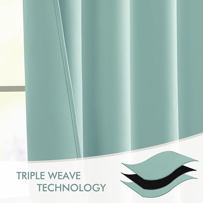 MIULEE Aqua Back Tab Blackout Curtain 96 Inch Long 2 Panels Set for Bedroom, Rod Pocket/Pinch Pleat Thermal Insulated Living Room Darkening Pleated Light Blocking Floor to Ceiling Drape