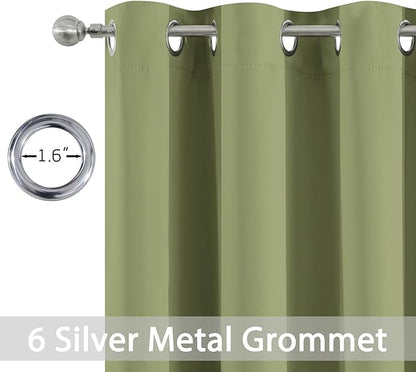 Yakamok Light Blocking Blackout Curtains Thermal Insulated Room Darkening Drapes for Bedroom,Solid Grommet Top Window Drapes, 38x90 Inch, Sage Green, One Pair
