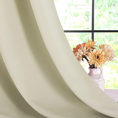 NICETOWN Kitchen Curtains, Short Curtains for Bedroom Windows, Beige, 42" W by 60" L, 1 Pair, Thermal Insulated Room Darkening Curtain Panels for Girls Room, Cafe