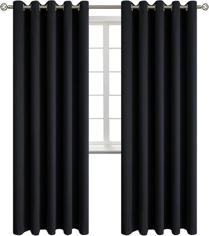 BGment Blackout Curtains - Grommet Thermal Insulated Room Darkening Bedroom and Living Room Curtain, Set of 2 Panels (70 x 84 Inch, Black)