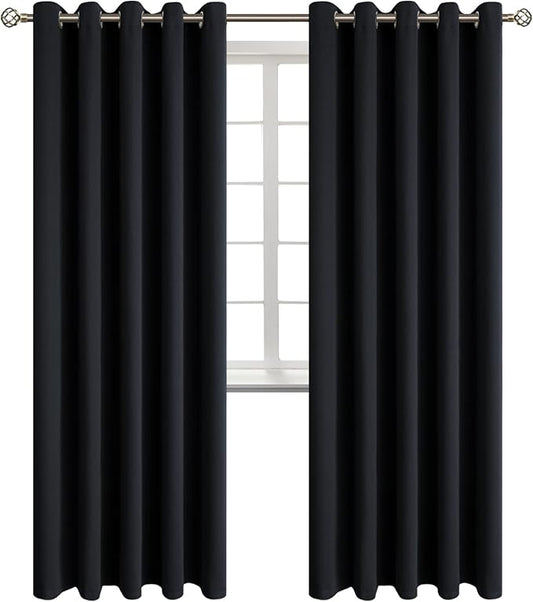 BGment Blackout Curtains - Grommet Thermal Insulated Room Darkening Bedroom and Living Room Curtain, Set of 2 Panels (70 x 84 Inch, Black)