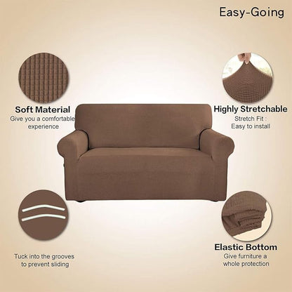 Easy-Going Stretch Loveseat Slipcover 1-Piece Sofa Cover Furniture Protector Couch Soft with Elastic Bottom for Kids Polyester Spandex Jacquard Fabric Small Checks (Loveseat, Brown)