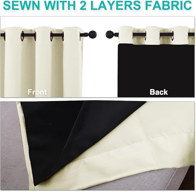 NICETOWN Living Room Completely Shaded Draperies, Privacy Protection & Noise Reducing Ring Top Drapes, Black Lined Insulated Window Treatment Curtain Panels (Beige, 2 Pieces, W42 x L72)