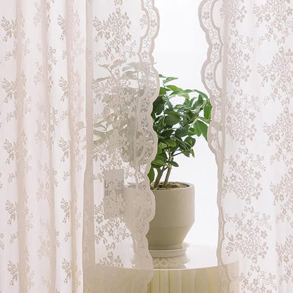 YJ YANJUN Vintage Lace Curtains 63 Inch Length 2 Panels Set Cute Floral Designs Dusty Pink Sheer Curtain Panels for Girls Bedroom with Wavy Edge Rod Pocket, 52 x 63 Inch, Blush Pink
