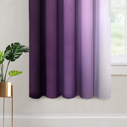 Yakamok Thermal Insulated Ombre Curtains 63 Inch Length 2 Panels, Greyish White and Purple Light Blocking Gradient Color Curtains, Room Darkening Grommet Window Drapes for Bedroom