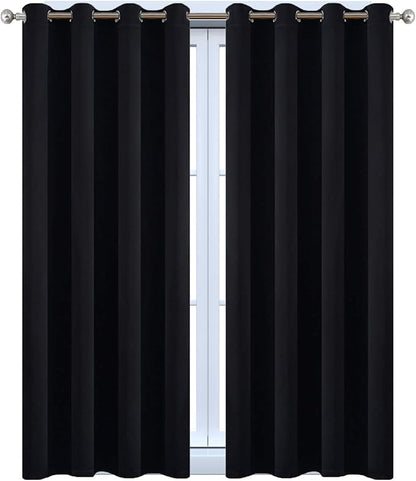 Yakamok Blackout Curtains for Bedroom,Thermal Insulated Blackout Grommet Top Drapes for Living Room,Black,52x45 Inch, 2 Panels
