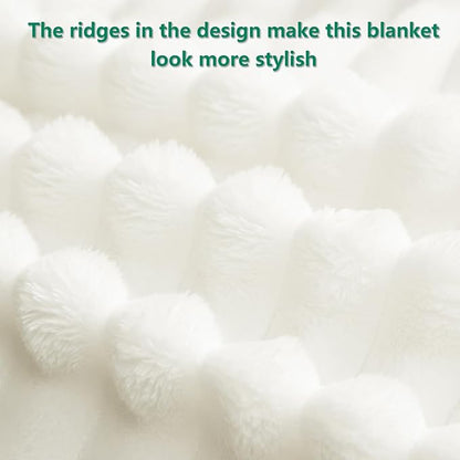 HIMEET Off White Ribbed Queen Size Blanket for Bed - 300GSM Lightweight Fleece Blanket for Men Women, Large Sofa Couch Cover Bed Blankets Gifts, Striped Spring Home Room Decor, Off White, 90x90 Inches