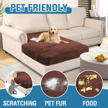 H.VERSAILTEX Velvet Stretch Individual Chaise Cover Sectional Couch Covers for L Shaped Sofa Both Left/Right Furniture Protector Seat Cushion Sofa Cover (1 Piece Chaise Cover, Burnt Brick)