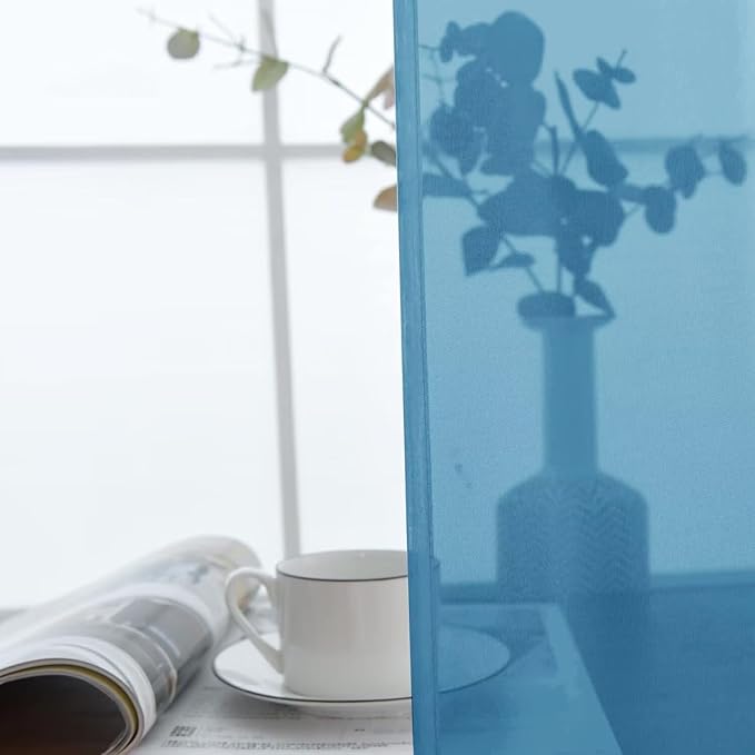 SpaceDresser Basic Rod Pocket Sheer Voile Window Curtain Panels Blue 1 Pair 2 Panels 52 Width 90 Inch Long for Kitchen Bedroom Children Living Room Yard（Blue, 52W x 90L）