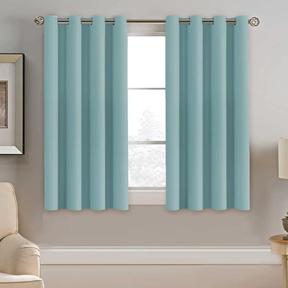 H.VERSAILTEX Blackout Curtain for Living Room Small Window Kitchen Blackout Curtains 45 inch Length Energy Saving Solid Grommet Blackout Drape, One Panel, Mineral Blue, 52" W x 45" L
