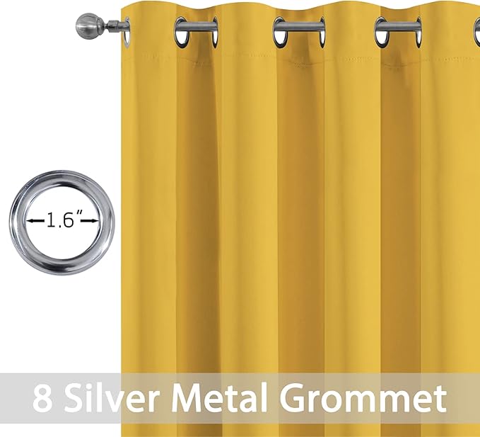 Yakamok Blackout Curtains for Bedroom,Grommet Thermal Insulated Room Darkening Curtains for Living Room, Set of 2 Panels (52 x 72Inch, Mustard Yellow)