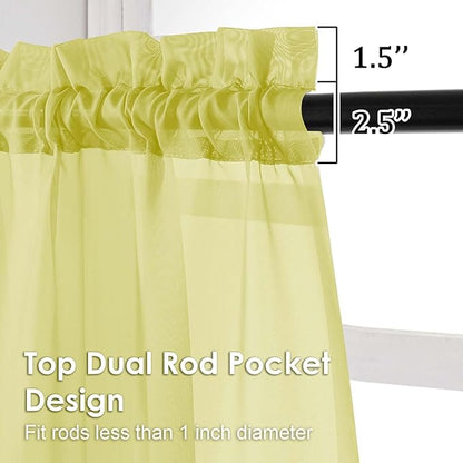 OVZME Sheer Curtains 63 inch Length 2 Panels Set for Bedroom Living Room, Soft Airy Elegant Light Filtering Sheer Curtains, Dual Rod Pocket Window Drapes, Each 42W x 63L Inches, Lemon