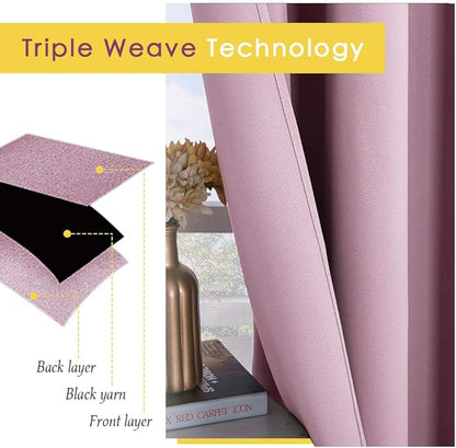 NICETOWN Blackout Curtains & Drapes for Bedroom, Baby Pink, W34 x L48, Set of 2, Triple Weave Grommet Top Thermal Insulated Light Blocking Panels for Bathroom/Living Room