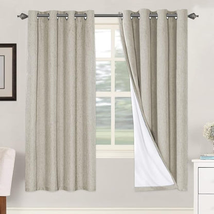 H.VERSAILTEX 100% Blackout Curtains for Bedroom Thermal Insulated Linen Textured Curtains Heat and Full Light Blocking Drapes Living Room Curtains 2 Panel Sets, Cobblestone, 52x72 Inch