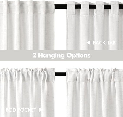 MIULEE White Curtains 36 Inch Length 2 Panels, Soft Thick Linen Textured Semi Sheer Light Filtering Kitchen Window Curtains Over Sink Small Tier for Bathroom Window Back Tab Rod Pocket