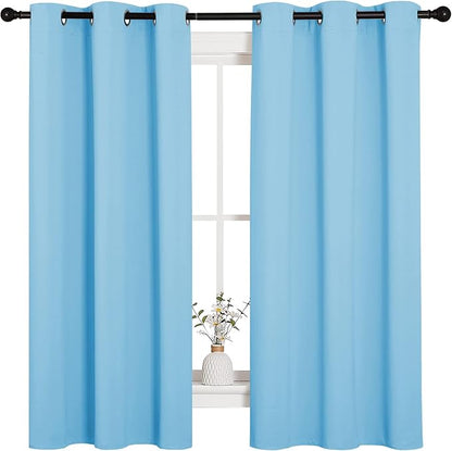 NICETOWN Light Blue Curtains for Nursery, Thermal Insulated Grommet Room Darkning Curtain Panels for Bedroom/Living Room, Privacy Drapes for Classroom(1 Pair, W42 x L63 inches, Blue)