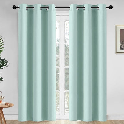 Yakamok Blackout Curtains Room Darkening Thermal Insulated Window Panels,Solid Grommet Top Drapes for Bedroom/Living Room(42Wx84L, Aqua, 2 Panels)