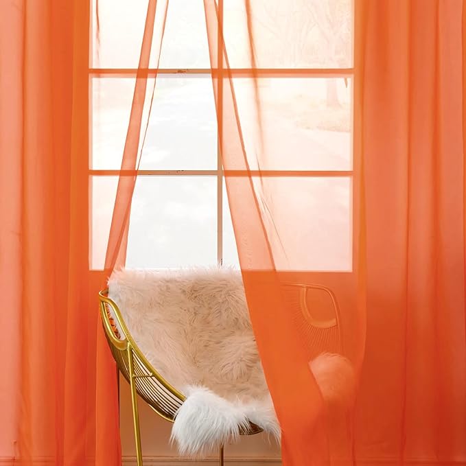 SpaceDresser Sheer Voile Window Treatment Rod Pocket Curtain Panels for Kitchen Bedroom Living Room Drapes Sunlight Filtering Privacy Semi Home Decor Assorted (Burnt Orange, 52 W x 90 L)