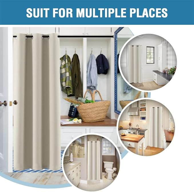 H.VERSAILTEX Doorway Curtain Blackout Closet Door Curtain Room Divider Window Treatment Curtain for Bedroom Thermal Insulated Privacy Drape Soundproof Grommet, 42 x 80 inches, 1 Panel, Cream
