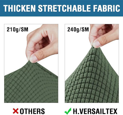 H.VERSAILTEX 3 Piece Stretch Sofa Covers for 2 Cushion Sofa Couch Covers for Living Room Furniture Cover (Base Cover Plus 2 Seat Cushion Covers) Thicker Jacquard Fabric(Large Sofa, Bronze Green)