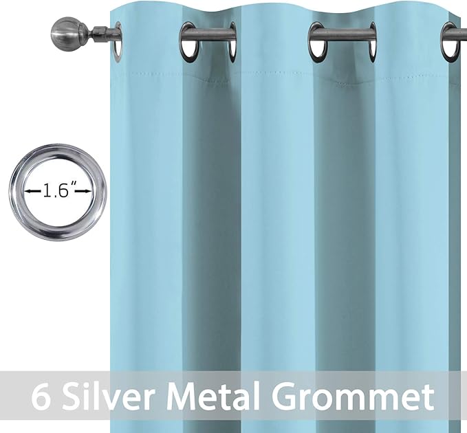 Yakamok Blackout Curtains Room Darkening Thermal Insulated with Grommet Window Curtain for Bedroom, 38Wx84L inch, Sky Blue, 2 Panels