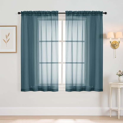 Window Sheer Curtains 54 inch Length, Soft Airy Light Filtering Sheer Curtain 2 Panels Set, Dual Rod Pocket Gauze Drapes for Living Room Bedroom, Dusty Blue, 2x42Wx54L Inches