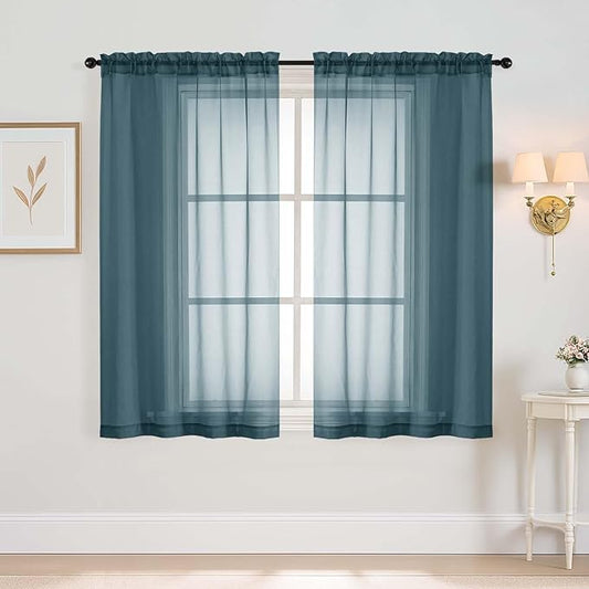 Window Sheer Curtains 54 inch Length, Soft Airy Light Filtering Sheer Curtain 2 Panels Set, Dual Rod Pocket Gauze Drapes for Living Room Bedroom, Dusty Blue, 2x42Wx54L Inches