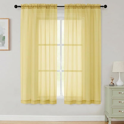 Sheer Curtains 63 Inch Length 2 Panels Set for Living Room Bedroom, Airy Soft Light Filtering Sheer Dining Room Curtains, Modern Rod Pocket Drapes, Yellow, Each 42" Wx63 L
