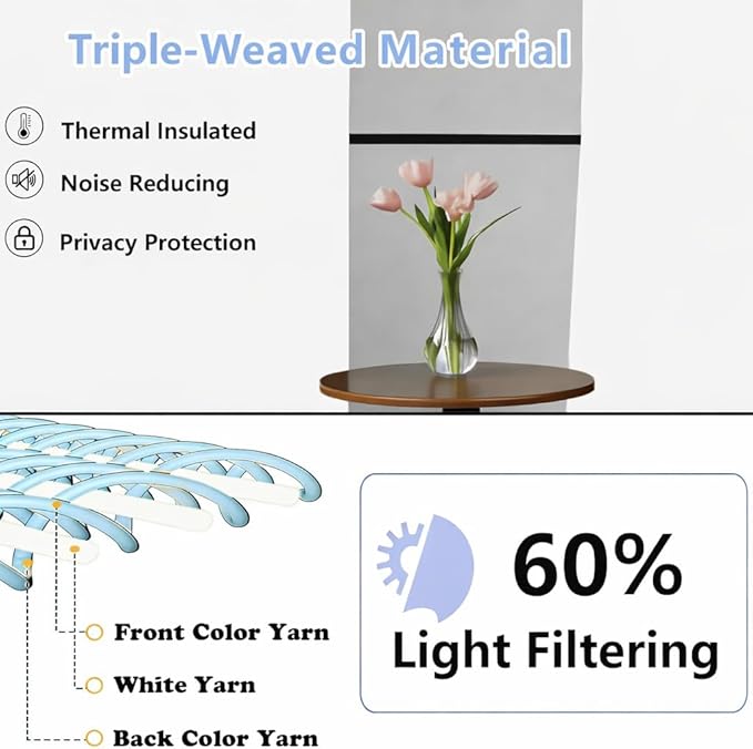 Simplebrand Ava Ivory Light Filtering Curtains for Bedroom 63 Inch Length 2 Panels Set, Privacy Thermal Insulated Rod Pocket Door Window Curtains for Patio French Door Front Door, W40 x L63 Inch