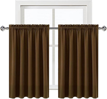 DWCN Short Brown Blackout Curtains for Half Window, Thermal Insulated Energy Saving Room Darkening Curtains for Kitchen/Bedroom (W60 x L36 inch, Set of 2 Panels, Top of Rod Pocket)