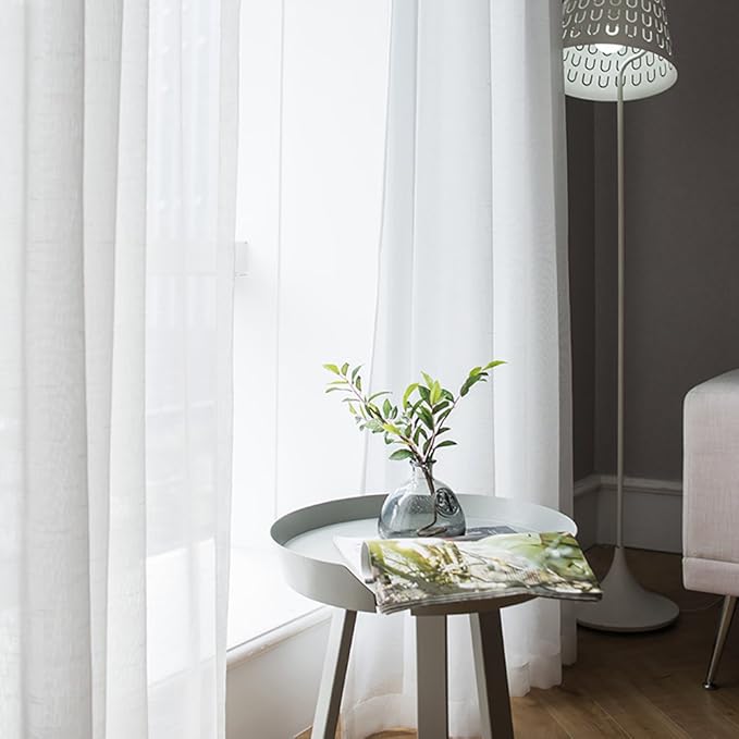 MIULEE Short White Sheer Curtains 45 Inches Long, Light Filtering Voile Drapes with Rod Pocket for Bathroom Windows, Small Window Treatments, 2 Panels Set