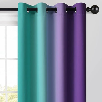 Yakamok Ombre Teal and Purple Curtains for Bedroom, Gradient Room Darkening Curtains 84 inches long,Grommet Thermal Insulated Light Blocking Window Drapes/Curtain for Living Room,52 x 84 Inch,2 Panels