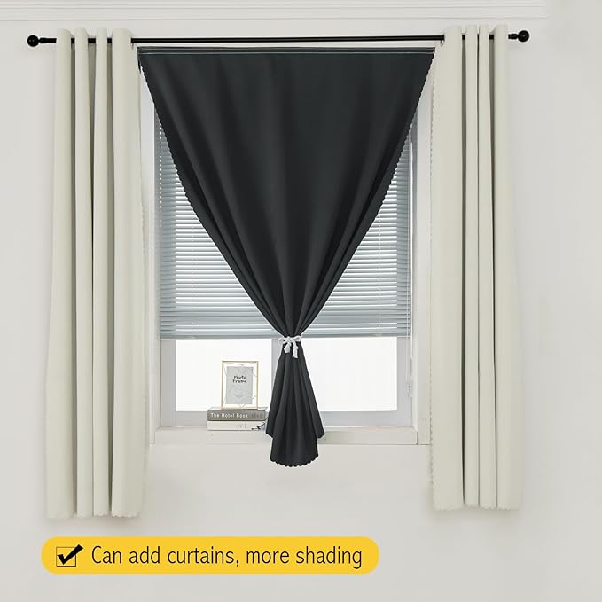 Adhesive Blackout Curtains- Self Stick Curtain No Rod Needed Easy to Hang Curtain, Use for Bedroom, Living Room, Dining Room, Kitchen, 47" W X 96" L, Black, 1 Panel
