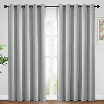 Yakamok Blackout Curtains Room Darkening Thermal Insulated Window Panels,Solid Grommet Top Drapes for Bedroom/Living Room(62Wx84L, Light Grey, 2 Panels)