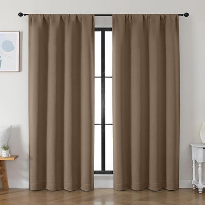 Simplebrand Ava Brown Blackout Curtains for Bedroom 84 Inch Length 2 Panels Set, Solid Thermal Insulated Privacy Living Room Window Treatment Curtains Blackout Drapes, W50 x L84 Inch, Brown