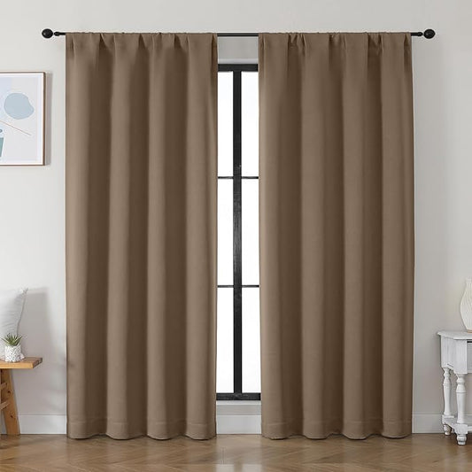Simplebrand Ava Brown Blackout Curtains for Bedroom 84 Inch Length 2 Panels Set, Solid Thermal Insulated Privacy Living Room Window Treatment Curtains Blackout Drapes, W50 x L84 Inch, Brown