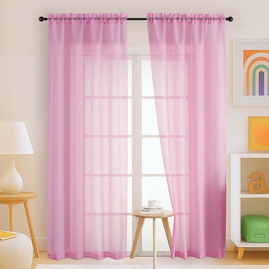 Light Pink Sheer Curtains 90 Inches Long 2 Panels, Light Filtering Solid Sheer Curtains for Bedroom Living Room, Lightweight Soft Airy Voile Sheer Drapes, Dual Rod Pocket, 2x42Wx90L Inches