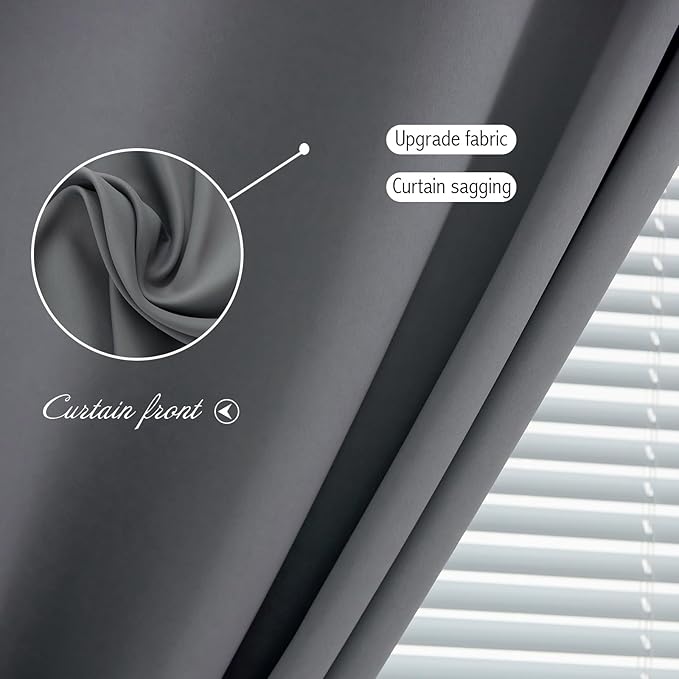 Magic Tape Blackout Curtains for Bedroom No Drillng Self Adhesive Curtains No Rod Small Window, 47" W X 96" L, Grey, 1 Panel