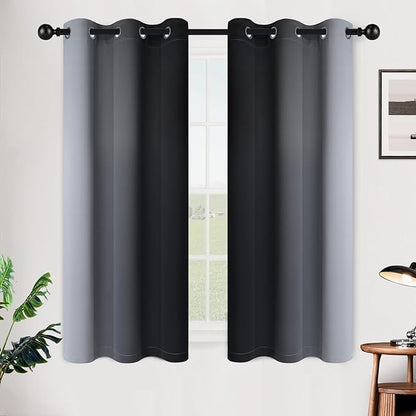 SimpleHome Ombre Room Darkening Curtains 54 inches Length for Bedroom,Grommet Gradient Light Blocking Black Gradient Window Curtains for Living Room,2 Panels, 42x54 inches