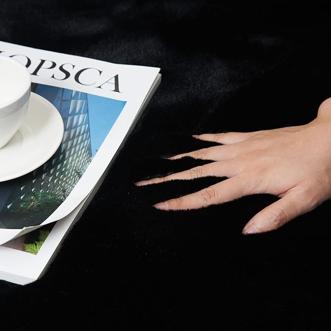 Ghouse Ultra Soft Faux Rabbit Fur Rug 5x8, Machine Washable Area Rugs for Bedroom Fluffy Rugs for Living Room, No-Shedding Carpet Sheepskin Rug Black