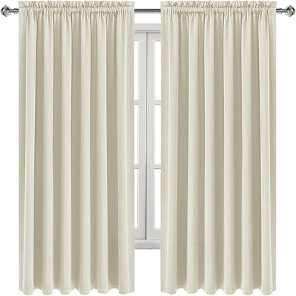 DWCN Blackout Curtains for Living Room Thermal Insulated, Energy Saving & Noise Reducing Bedroom Curtains, Light Beige, W 70x L 72 Inch, Set of 2 Rod Pocket Curtain Panels